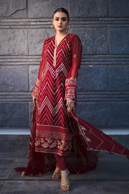 Merakish Sola-Singhar Embroidered Chiffon Unstitched 3Pc Suit- What U Wear