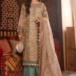 Maria.B Unstitched MBROIDERED -Off White with Sea Green