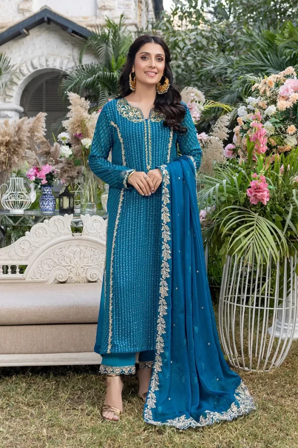 Azure Luxe Embroidered 3pcs-Dreamy Iris- What U Wear