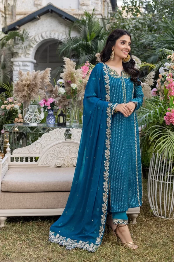 Azure Luxe Embroidered 3pcs-Dreamy Iris- What U Wear
