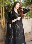 Merakish Black Embroidered Chiffon Unstitched 3Pc Suit- What U Wear