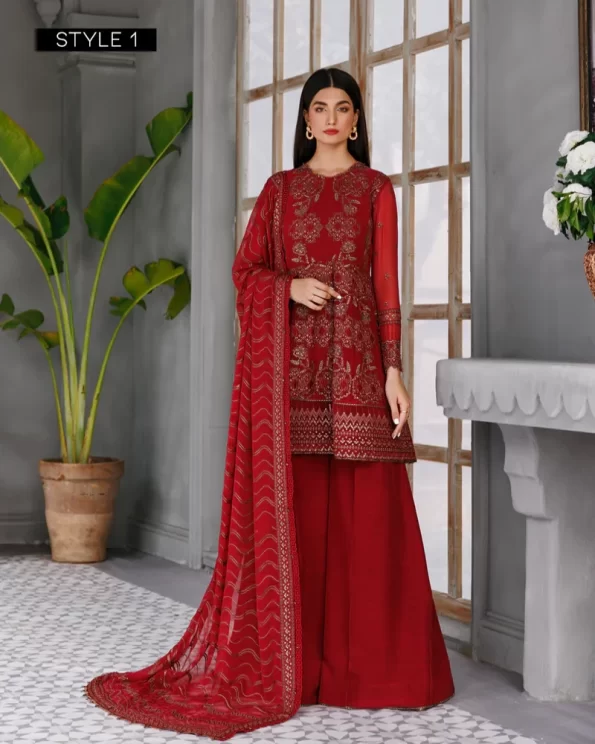 XENIA Fromals Vanya- Embroidered Chiffon Unstitched 3Pc Suit- What U Wear