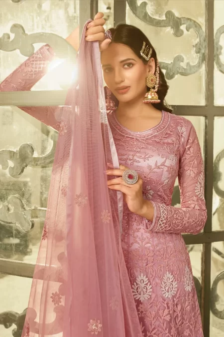 Swagat Violet Swati Unstitched Gown 3pcs- What U Wear