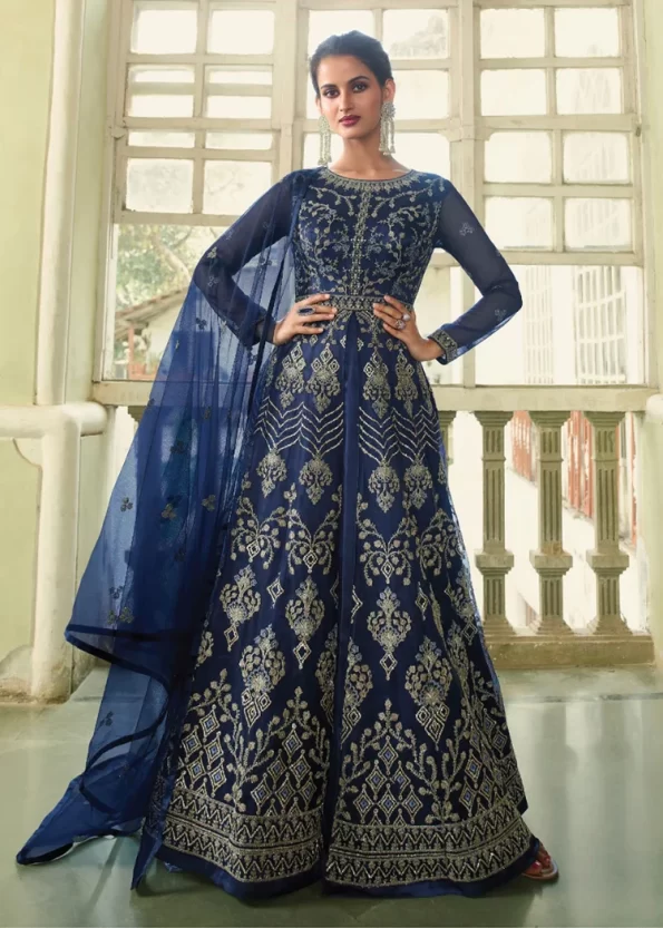 Swagat Violet Swati Unstitched Gown 3pcs- What U Wear