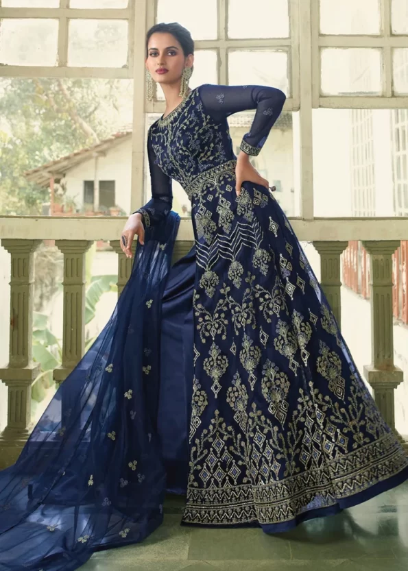 Swagat Violet Swati Unstitched Gown 3pcs- What U Wear