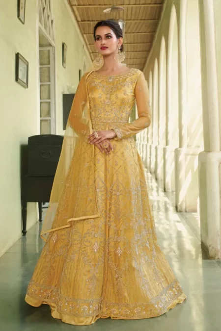 Swagat Violet Swati Unstitched Gown 3pcs- What U Wear