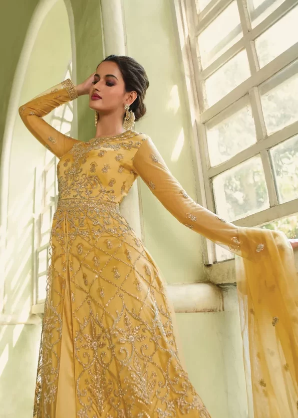 Swagat Violet Swati Unstitched Gown 3pcs- What U Wear