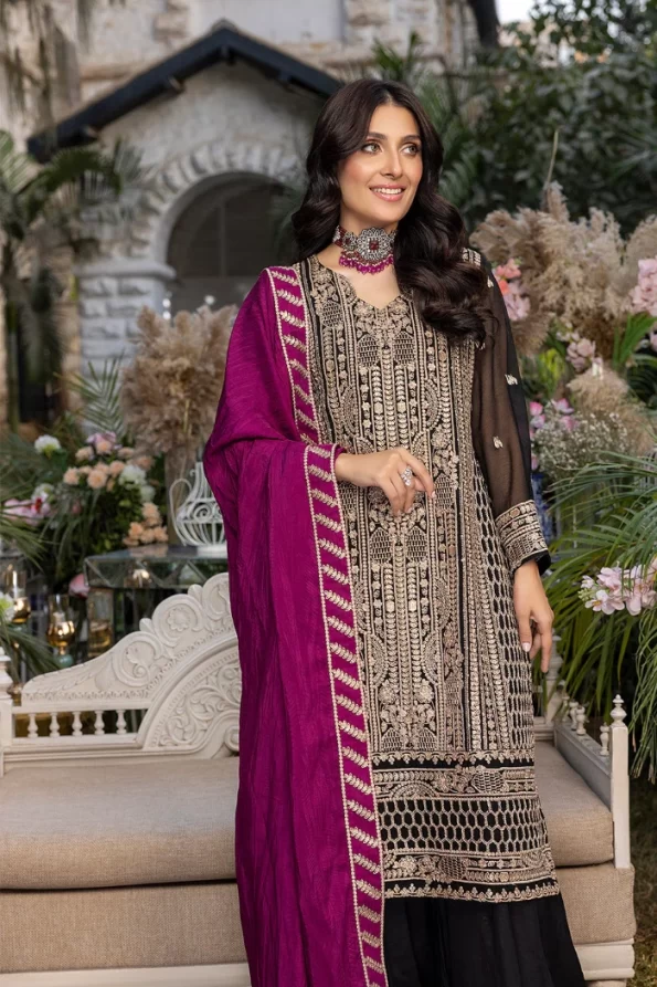 Azure Luxe Embroidered 3pcs-Radiant Ruby- What U Wear