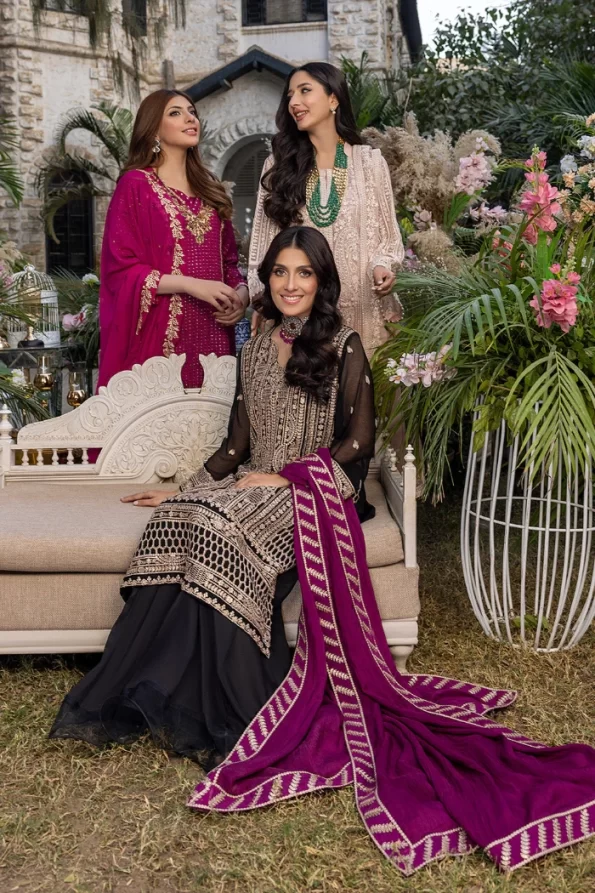 Azure Luxe Embroidered 3pcs-Radiant Ruby- What U Wear