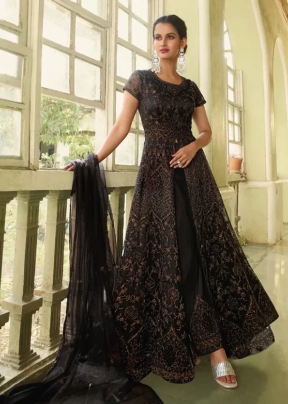 Swagat Violet Swati Unstitched Gown 3pcs- What U Wear
