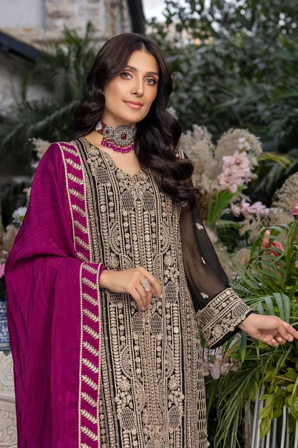 Azure Luxe Embroidered 3pcs-Radiant Ruby- What U Wear