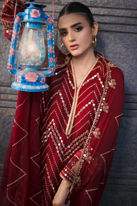 Merakish Sola-Singhar Embroidered Chiffon Unstitched 3Pc Suit- What U Wear