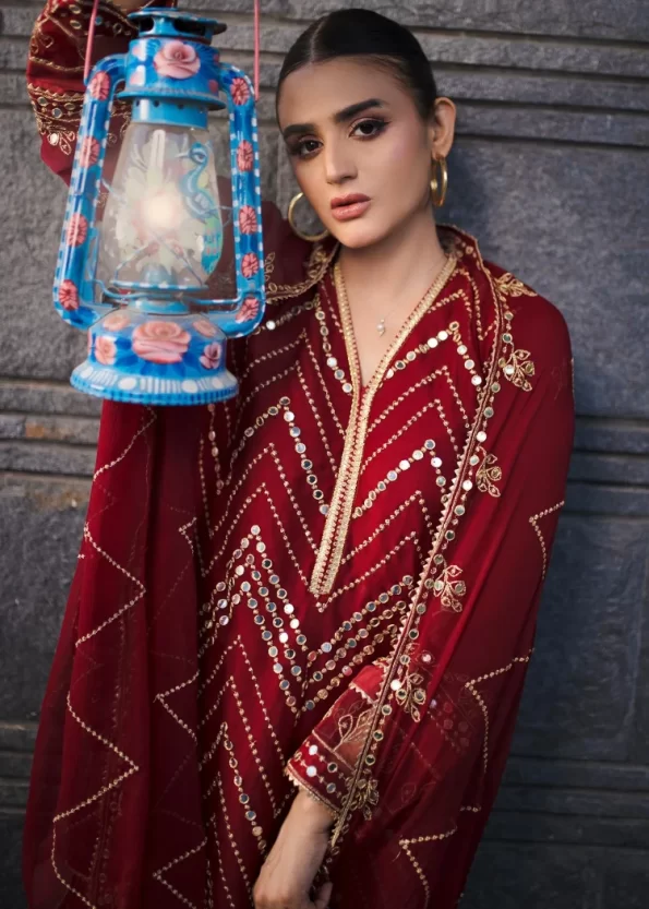 Merakish Sola-Singhar Embroidered Chiffon Unstitched 3Pc Suit- What U Wear