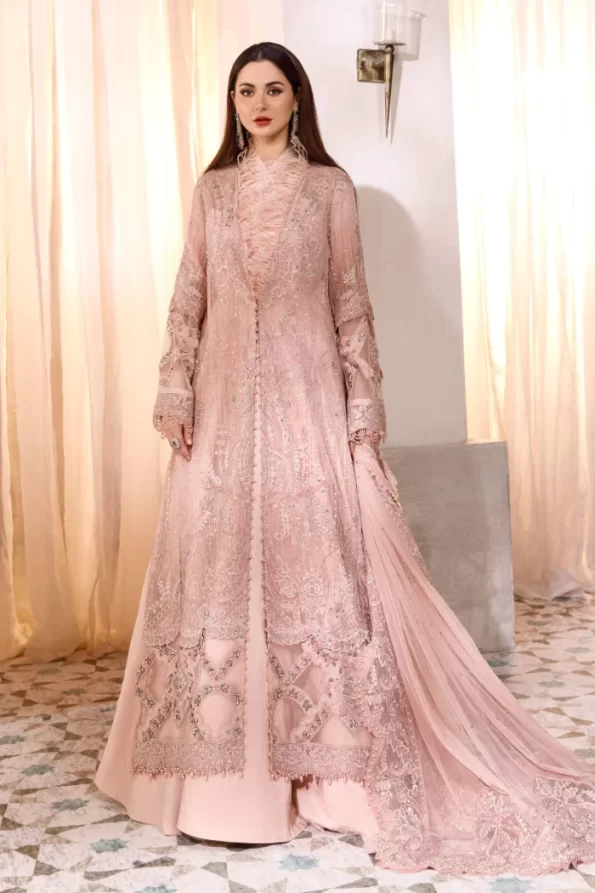 Maria.B Organza Unstitched MBROIDERED – Ash Pink-What U Wear