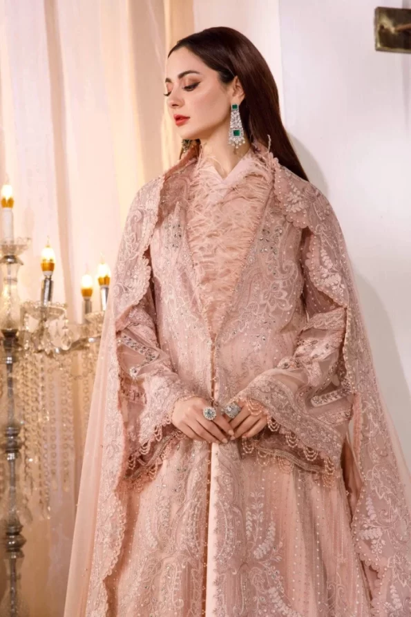 Maria.B Organza Unstitched MBROIDERED – Ash Pink-What U Wear