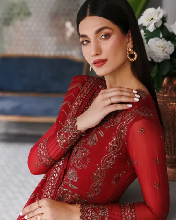 XENIA Fromals Vanya- Embroidered Chiffon Unstitched 3Pc Suit- What U Wear