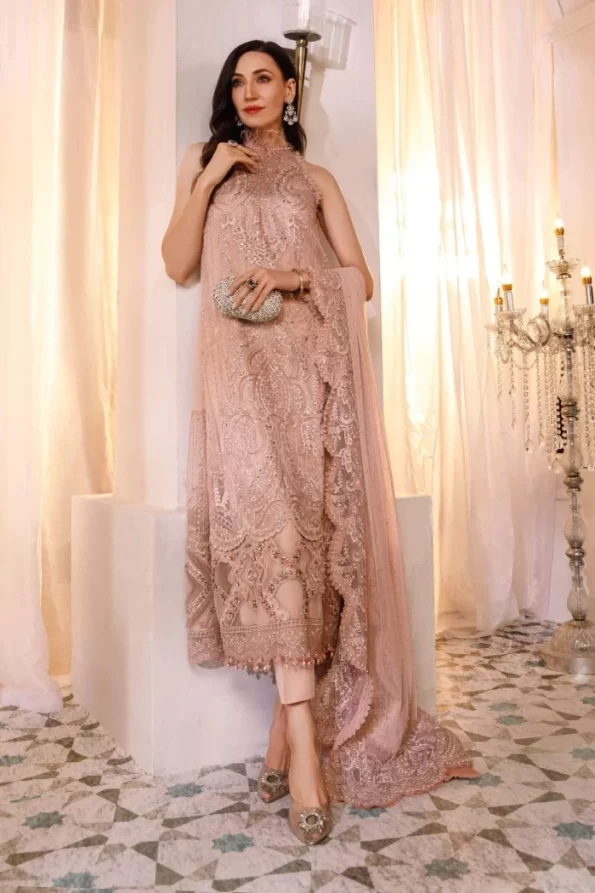 Maria.B Organza Unstitched MBROIDERED – Ash Pink-What U Wear