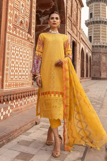 Charizma 3pcs Embroidered Schiffli Swiss With Chiffon Dupatta