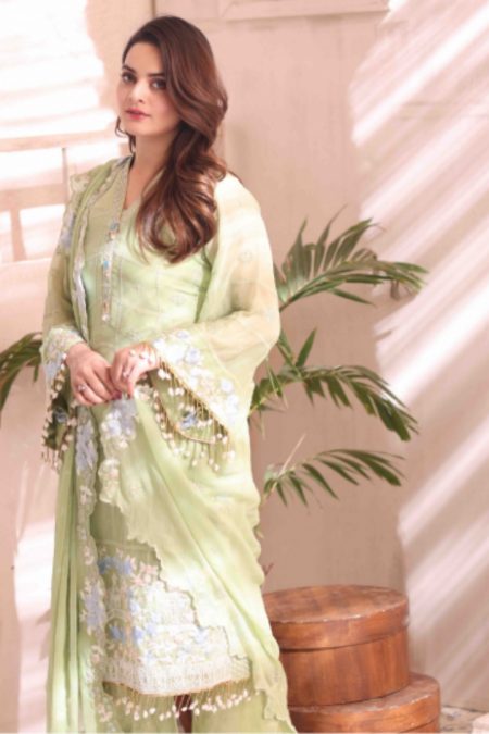 Naushad Imdad Embroidered Chiffon-MIST GREEN