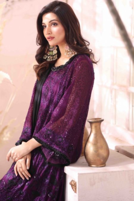 Naushad Imdad Embroidered Chiffon-CRUSHED GRAPE