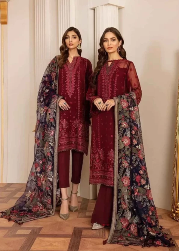 Baroque -Embroidered Chiffon Unstitched-Fire Stone- What U Wear