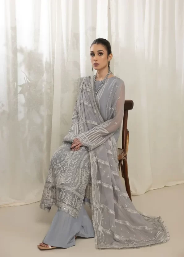 Mahiz Embroidered Semi Stitched Chiffon 3Pcs- What U Wear