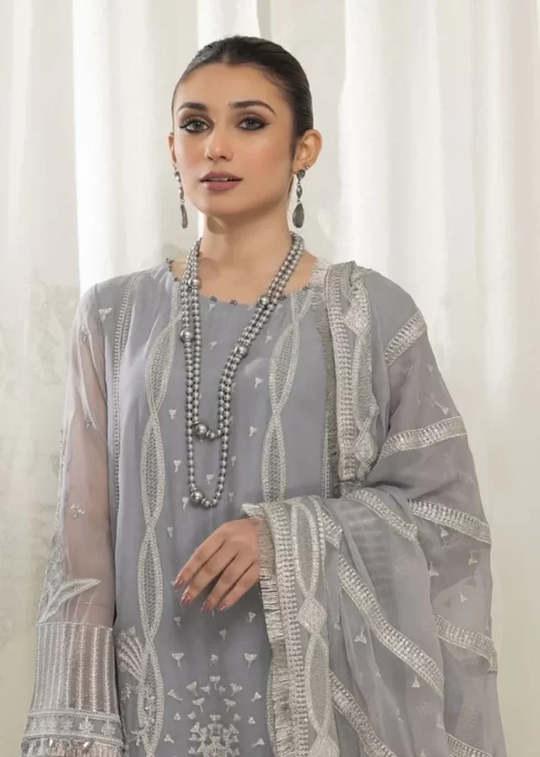 Mahiz Embroidered Semi Stitched Chiffon 3Pcs- What U Wear