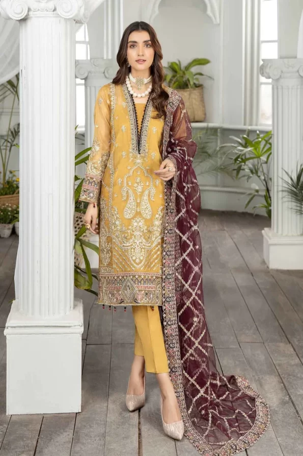 Adan’s Libas Amira Emb. Hand Embellished Organza Semi Stitched 3pcs- What U Wear