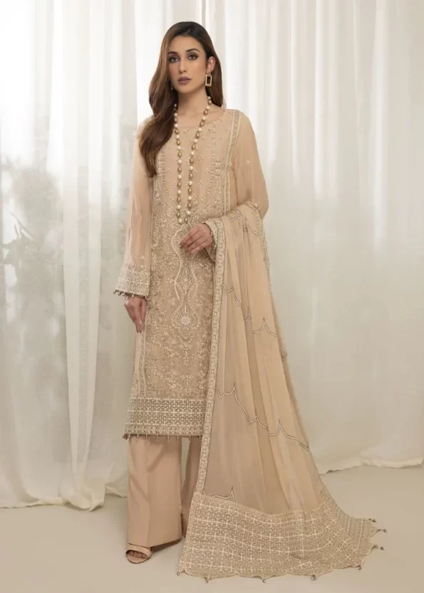 Mahiz Embroidered Semi Stitched Chiffon 3Pcs- What U Wear