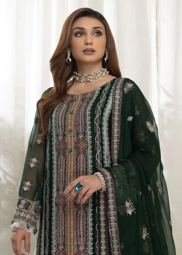Mahiz Embroidered Semi Stitched Chiffon 3Pcs- What U Wear