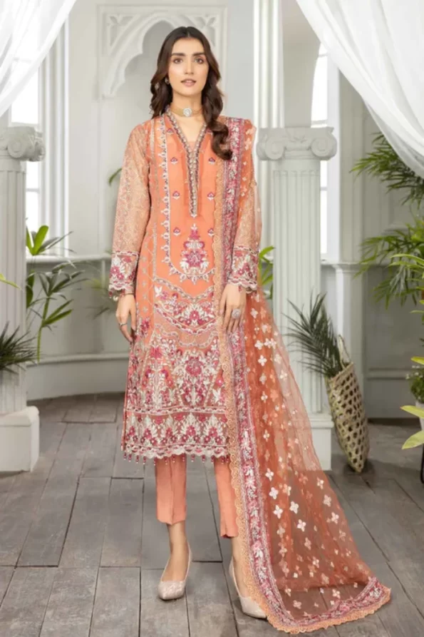 Adan’s Libas Amira Emb. Hand Embellished Organza Semi Stitched 3pcs- What U Wear