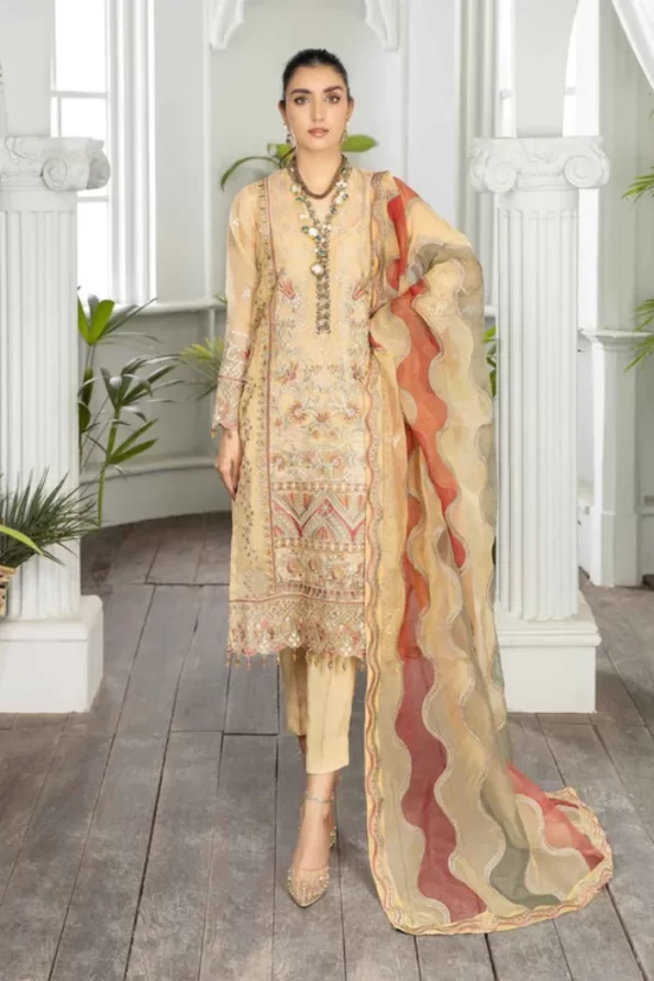 Adan’s Libas Amira Emb. Hand Embellished Organza Semi Stitched 3pcs- What U Wear