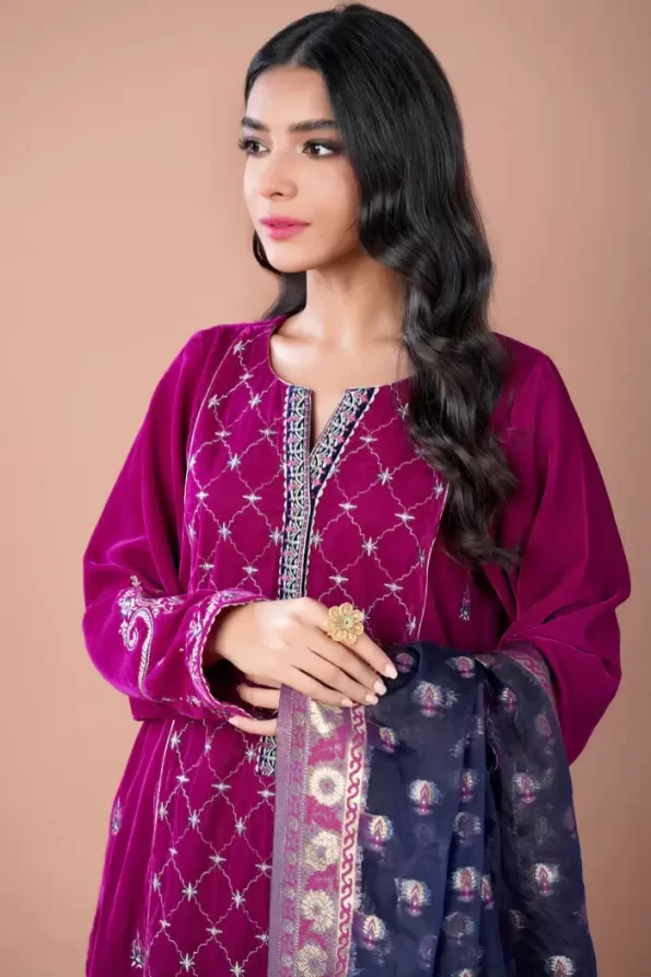 Zeen 3pcs Unstitched Embroidered Velvet Suit- What U Wear