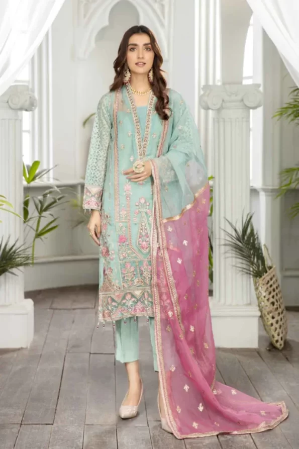 Adan’s Libas Amira Emb. Hand Embellished Organza Semi Stitched 3pcs- What U Wear