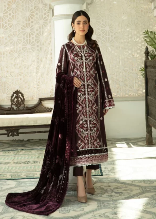 Parishay Unstitched 3pc Corduroy with Velvet Shawl-Kainaat A- What U Wear