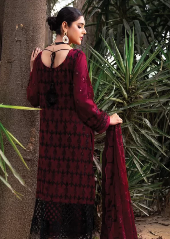 Husna Umar Embroidered Chiffon Unstitched 3pcs- What U Wear