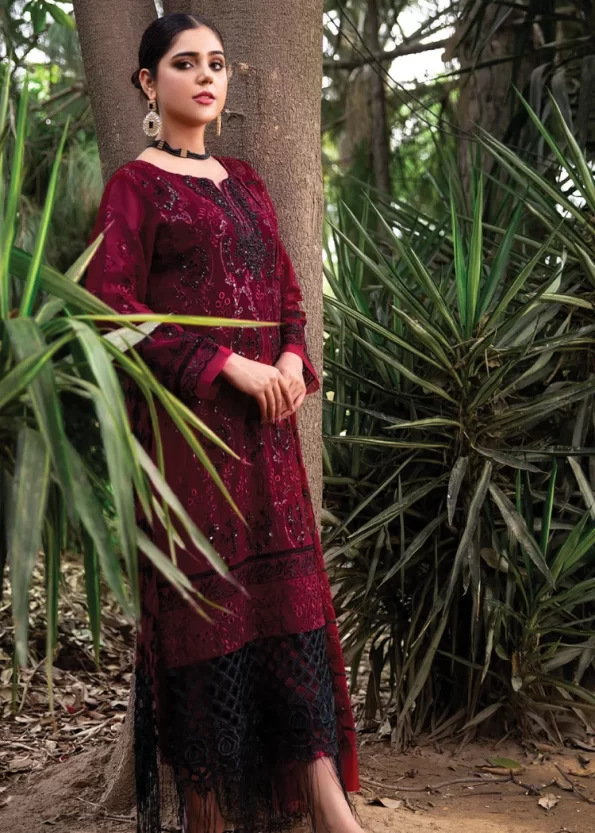 Husna Umar Embroidered Chiffon Unstitched 3pcs- What U Wear