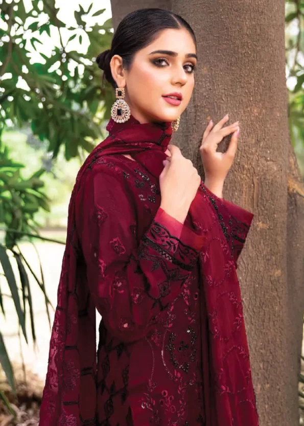 Husna Umar Embroidered Chiffon Unstitched 3pcs- What U Wear