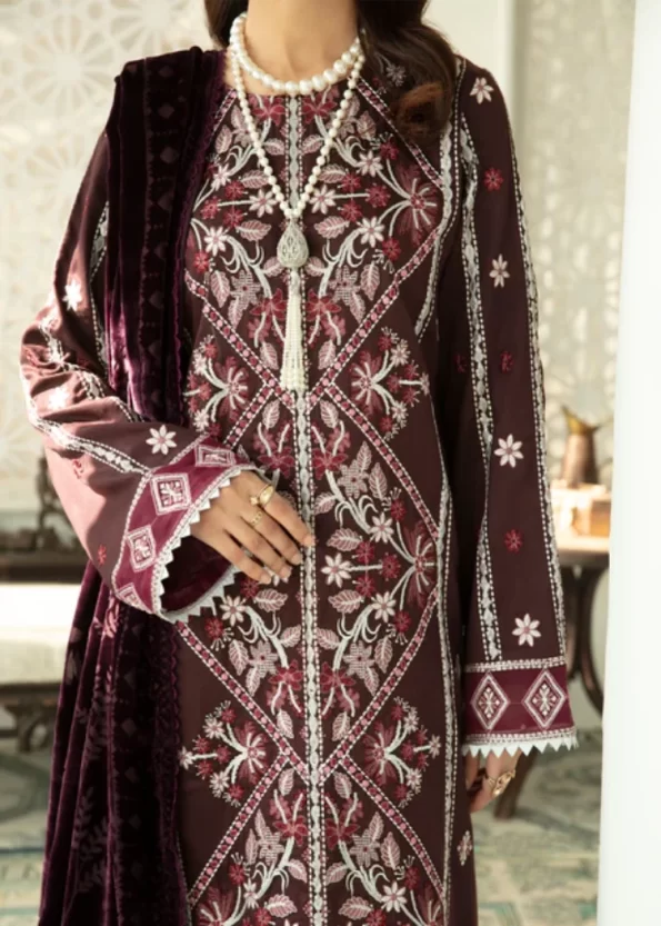Parishay Unstitched 3pc Corduroy with Velvet Shawl-Kainaat A- What U Wear