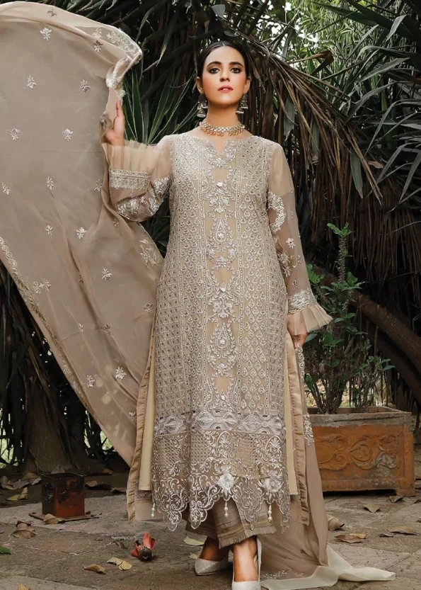 Husna Umar Embroidered Chiffon Unstitched 3pcs- What U Wear