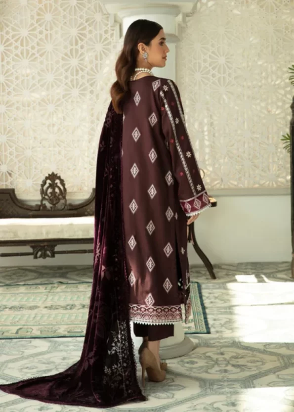 Parishay Unstitched 3pc Corduroy with Velvet Shawl-Kainaat A- What U Wear