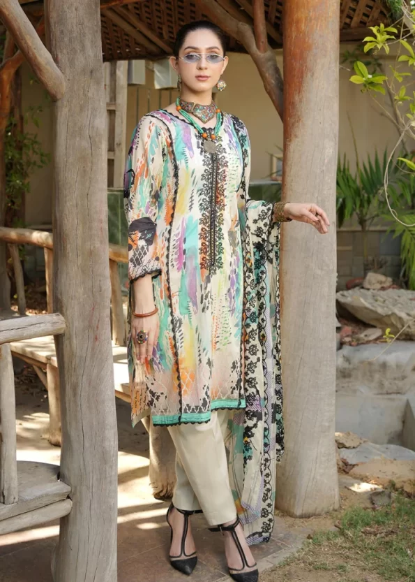 Z.Prints Golden Stripes Voile Lawn Unstitched 3Pcs- What U Wear