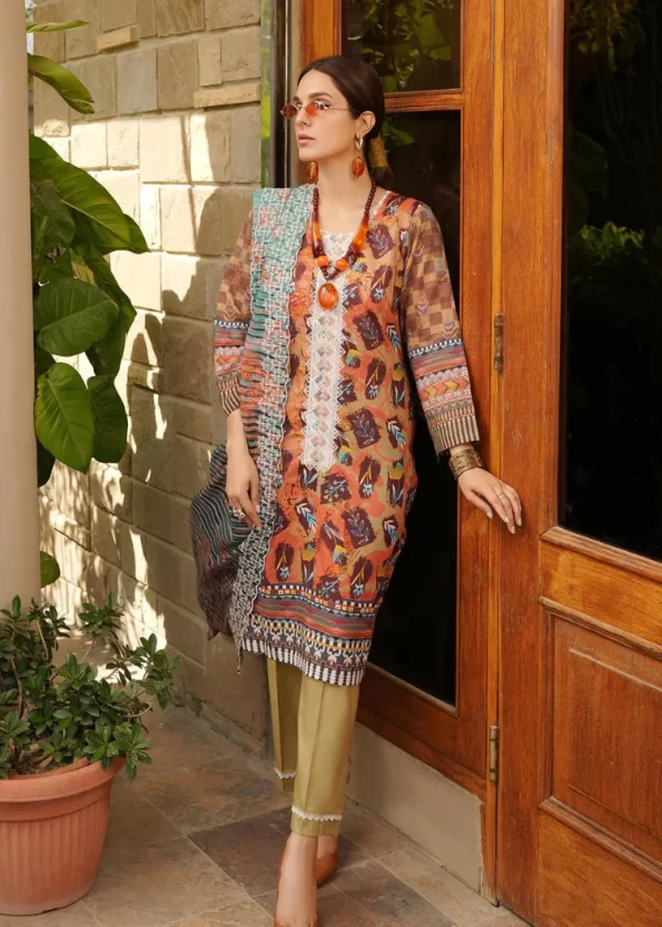 Z.Prints Golden Stripes Voile Lawn Unstitched 3Pcs- What U Wear