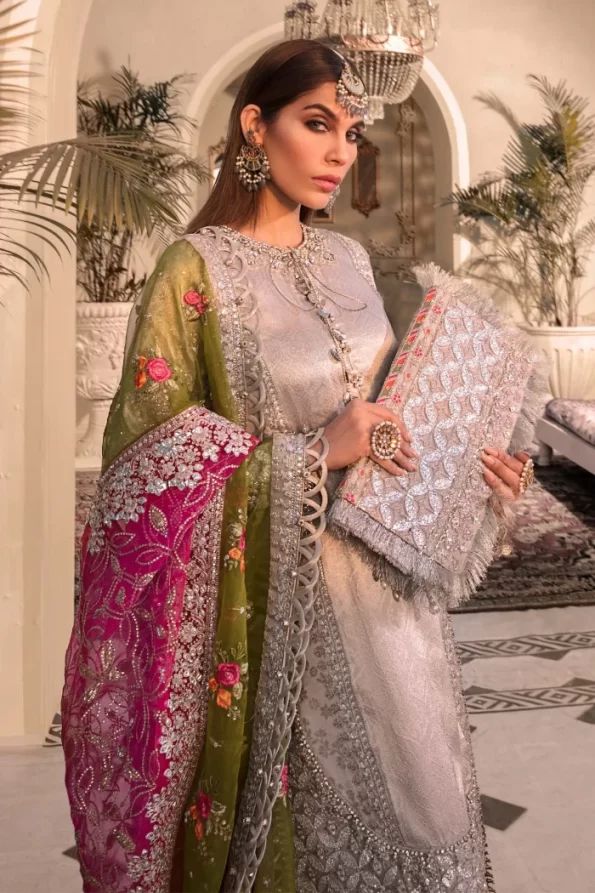 Maria B. Unstitched MBROIDERED – Silver BD-2601- What U Wear