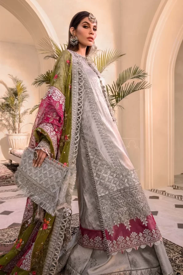 Maria B. Unstitched MBROIDERED – Silver BD-2601- What U Wear