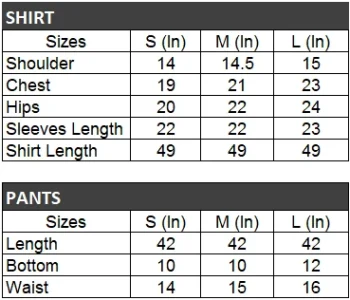Saira Shakira Size Chart