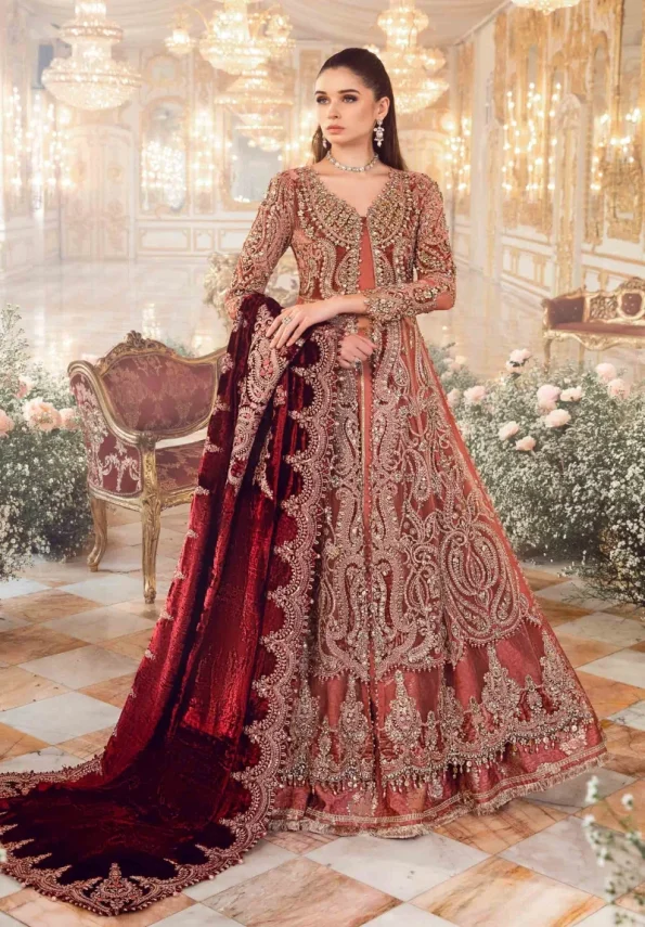 Maria.B Unstitched MBROIDERED | Salmon Pink BD-2701