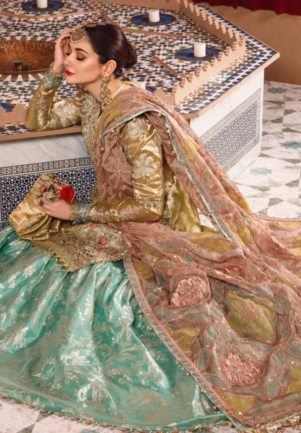 Maria.B Unstitched MBROIDERED -Salmon and Leaf Green-BD-2503
