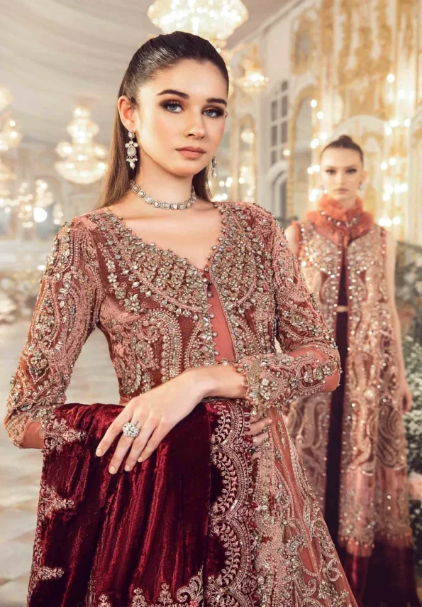 Maria.B Unstitched MBROIDERED | Salmon Pink BD-2701