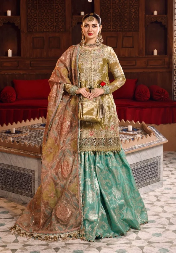 Maria.B Unstitched MBROIDERED -Salmon and Leaf Green-BD-2503